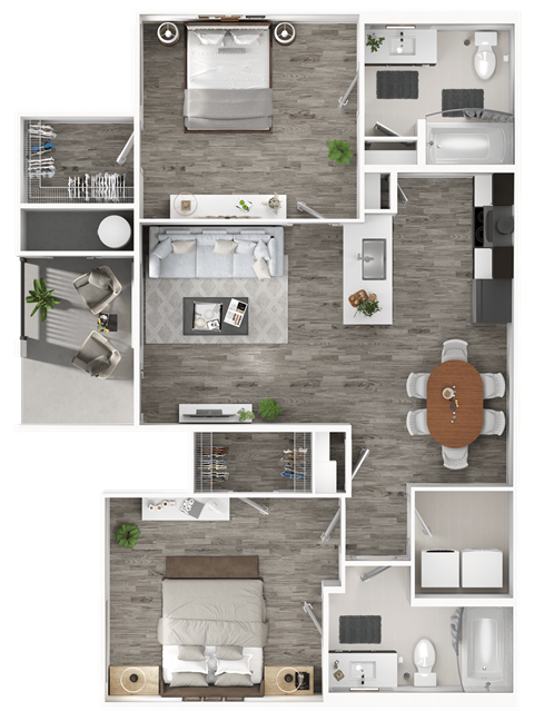Floor plan for 2 beds, 2 baths, 1123 sqft